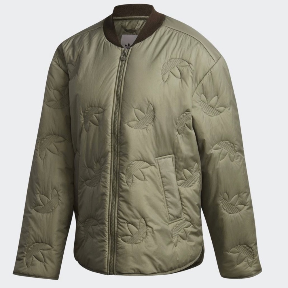 14) NWT ADIDAS Originals Trefoil Green Oversized Bomber Liner Jacket Size Small - Picture 1 of 16